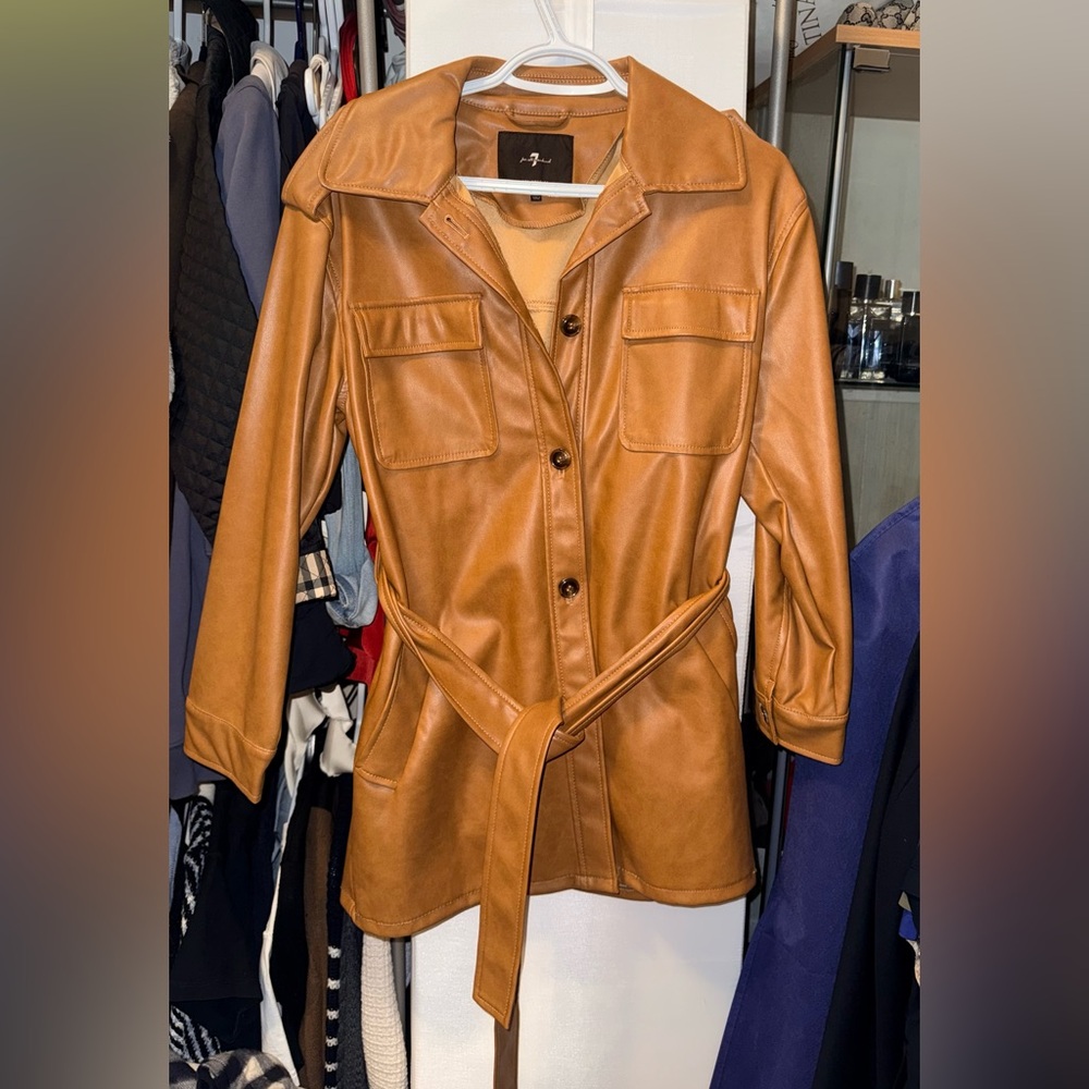 7 all man kind Tan Leather Belted Jacket